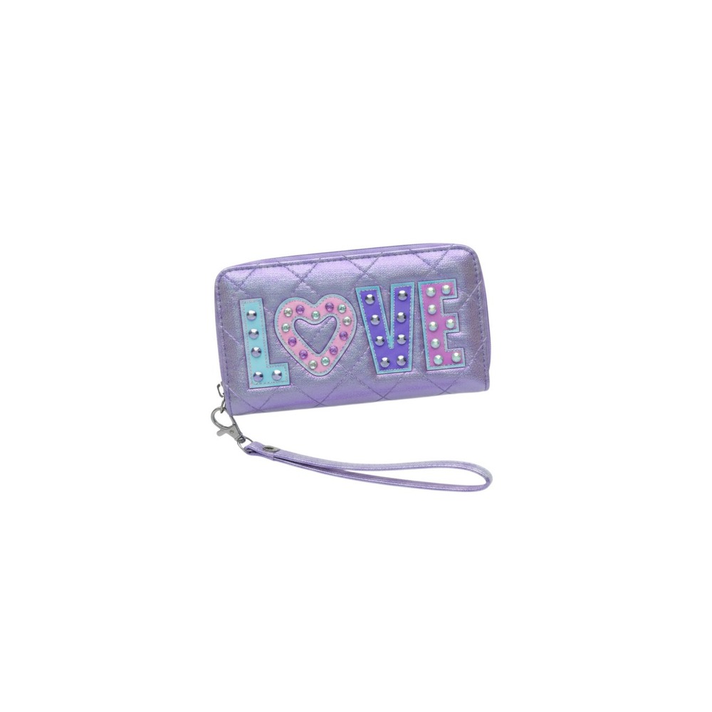 CBI Wristlet Wallet Girls OS Purple New Love Patch Quilted Metallic Iridescent